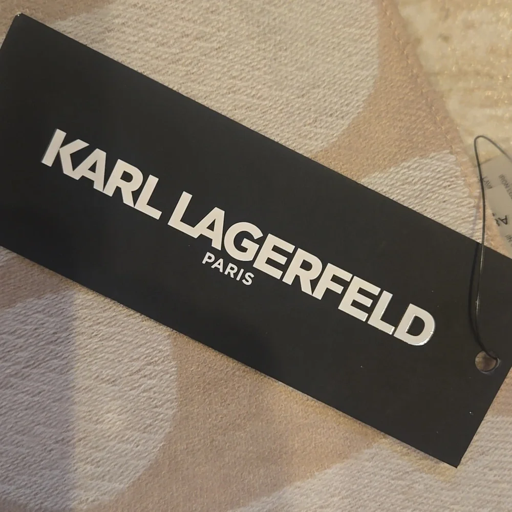 New Karl Lagerfeld Paris Cream/Tan Fringed Edge Oversized Scarf/Wrap - Picture 2 of 9